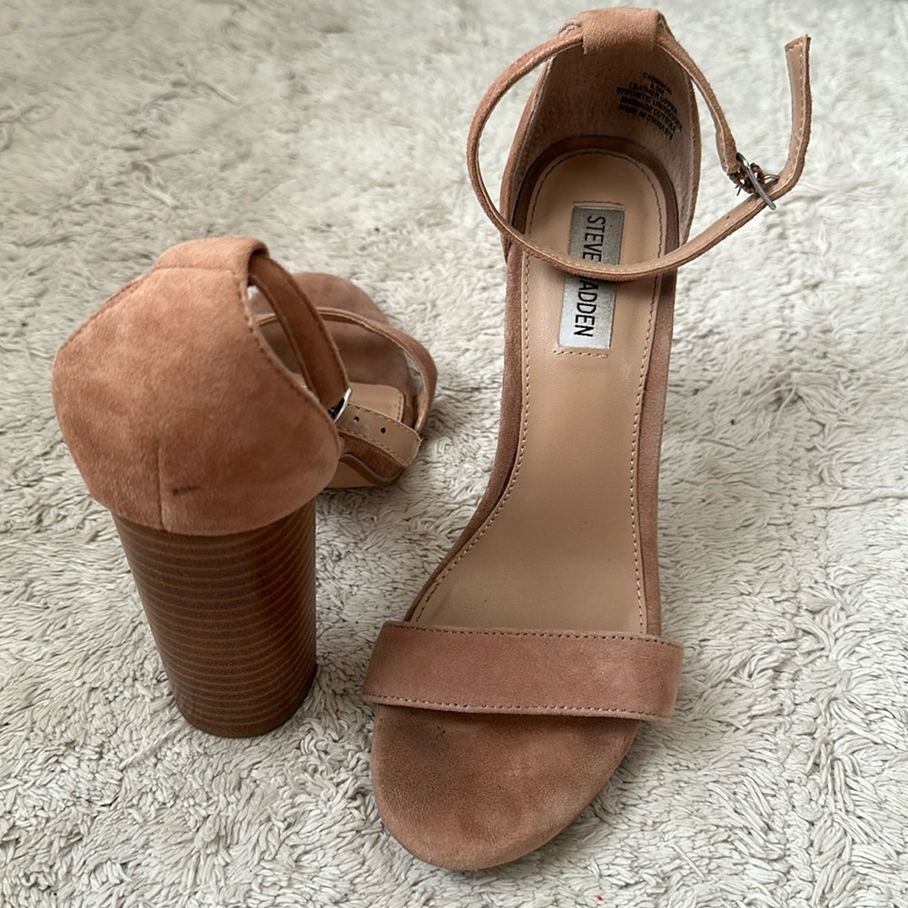 Steve Madden Open-Toed Camel Brown Suede Heels - image 1